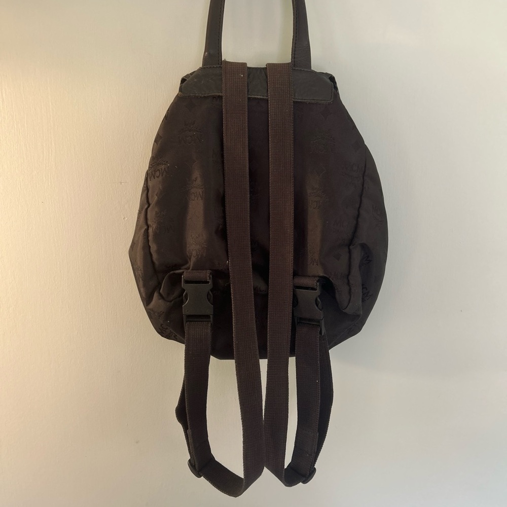 MCM Black Nylon and Leather Backpack with Gold Accents - Picture 2 of 12